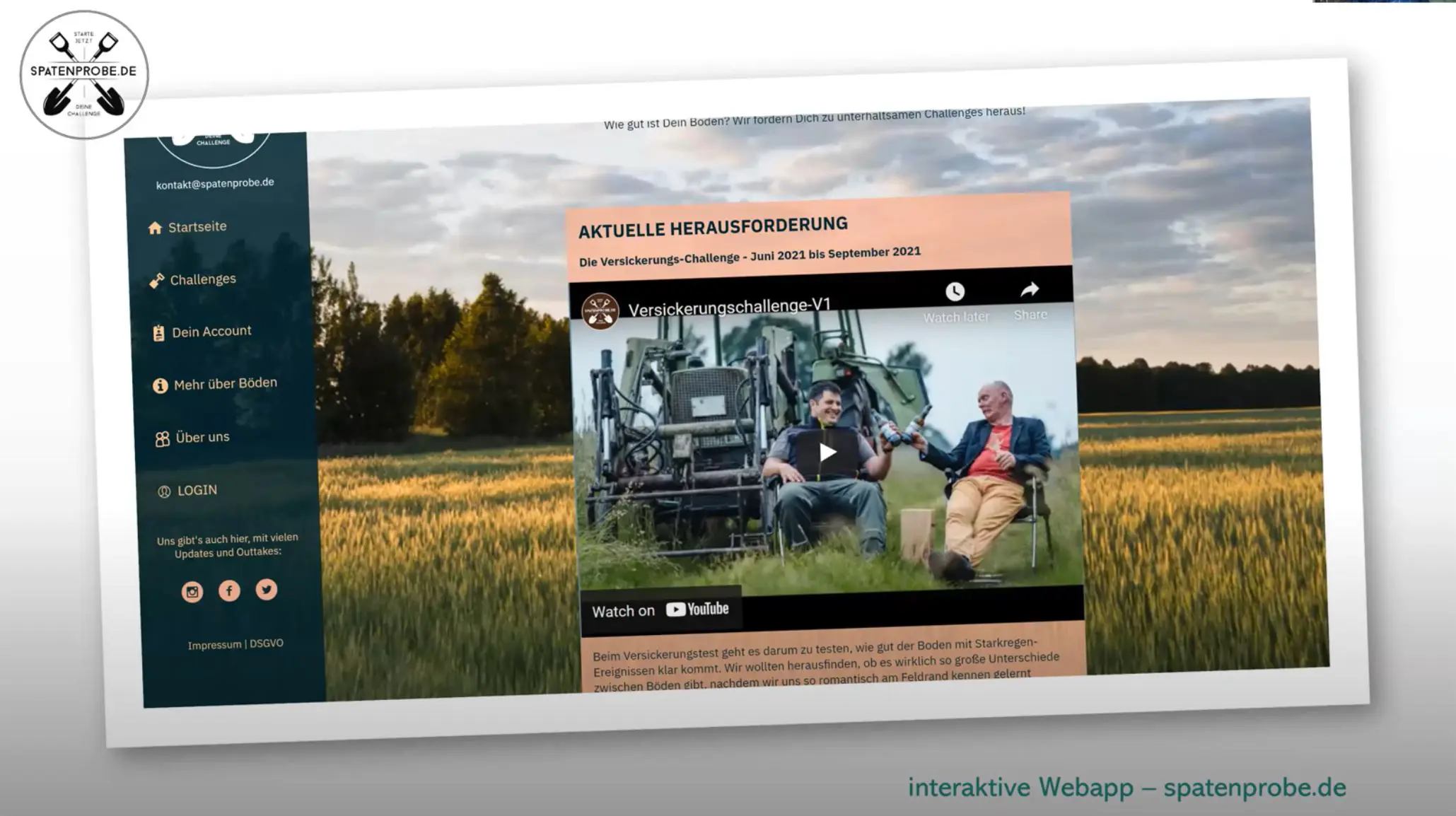 Das Bild zeigt die Startseite der Webseite von dem UpdateDeutschland-Projekt "Spatenprobe".